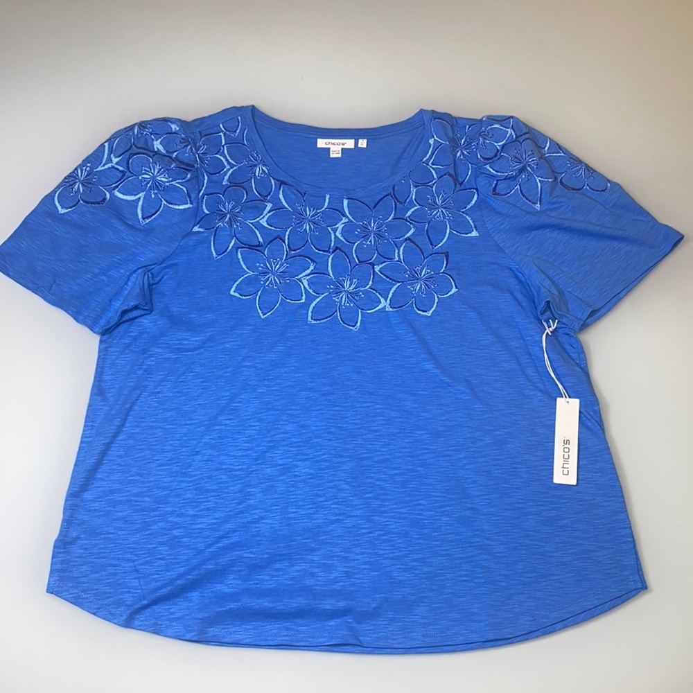 NWT Chico’s Floral Cutout Tee Knit Top sz3